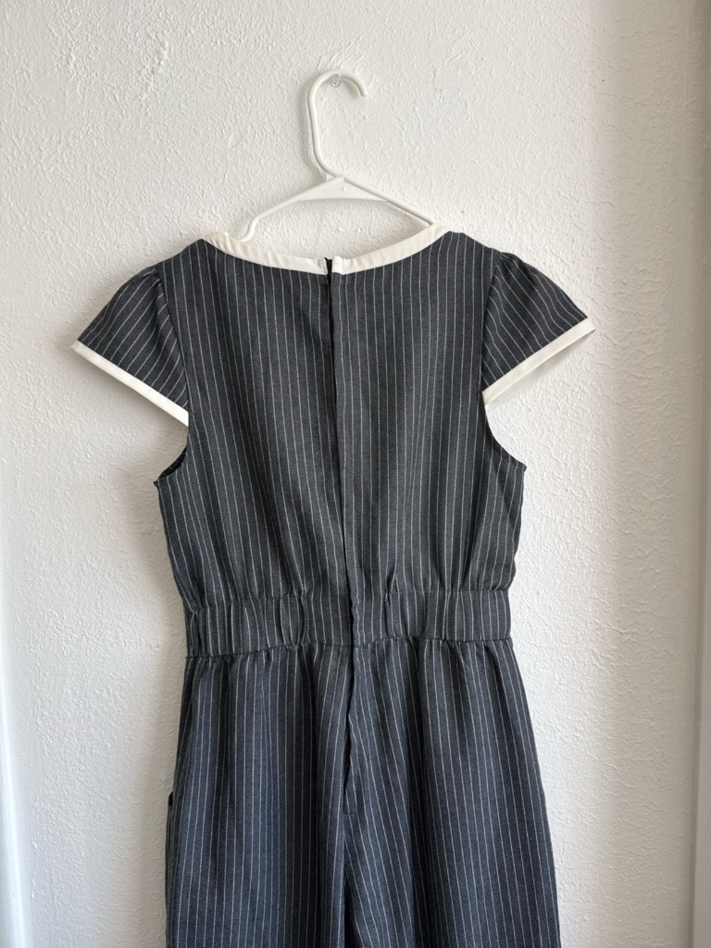 Voodoo Vixen Black Pinstripe Tie-Front Jumpsuit with Cream Trim - Picture 3 of 8